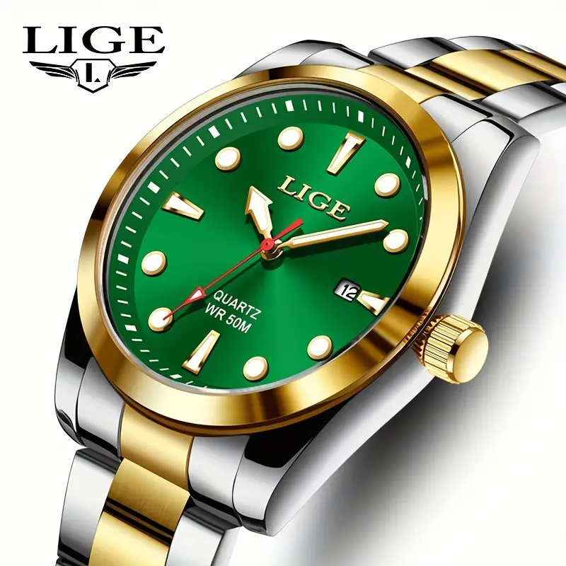 LIGE 89127 Multifunctional Chronograph Luxury Waterproof Sport Wristwatch (Green)